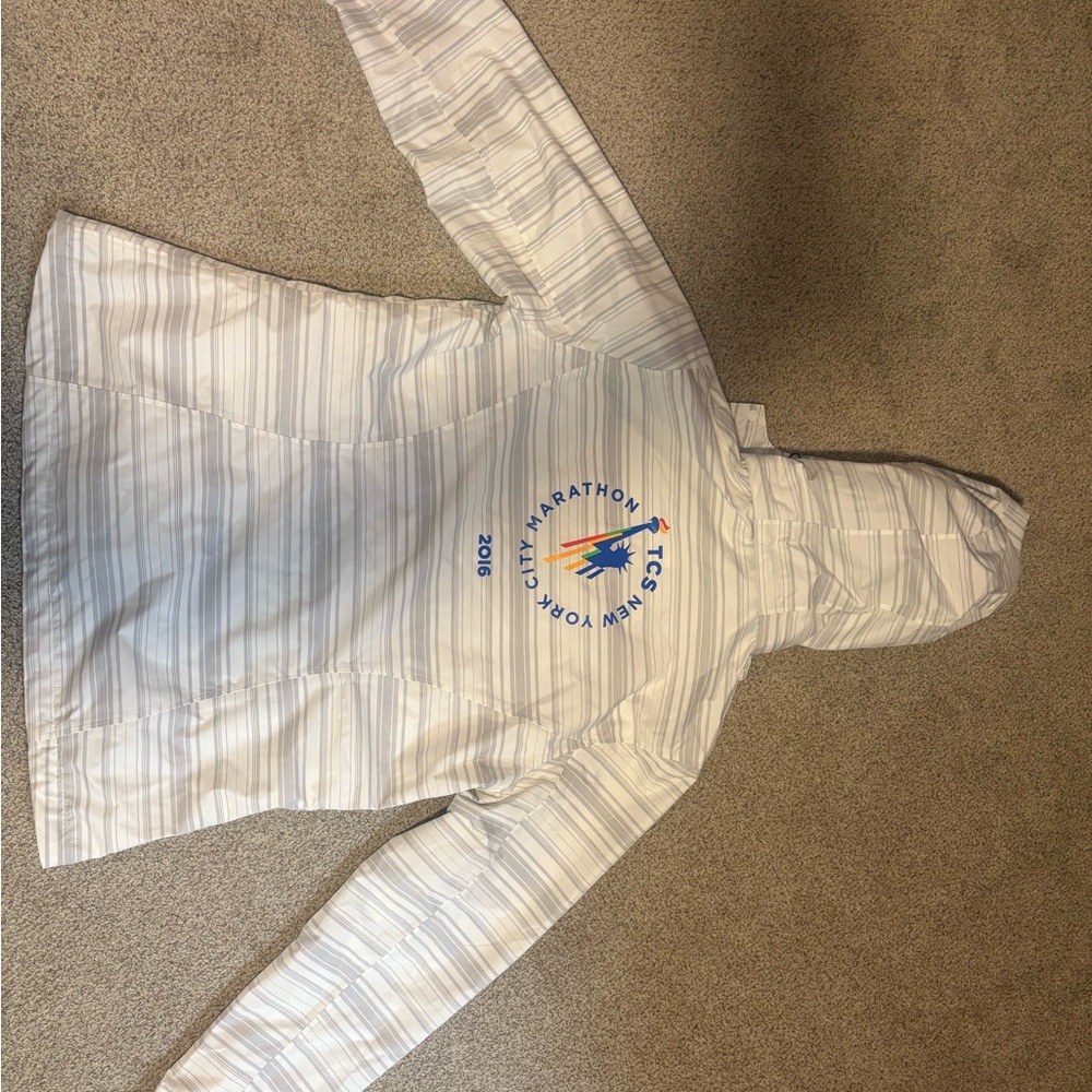 Asics White Striped Hooded Jacket with Marathon Logo